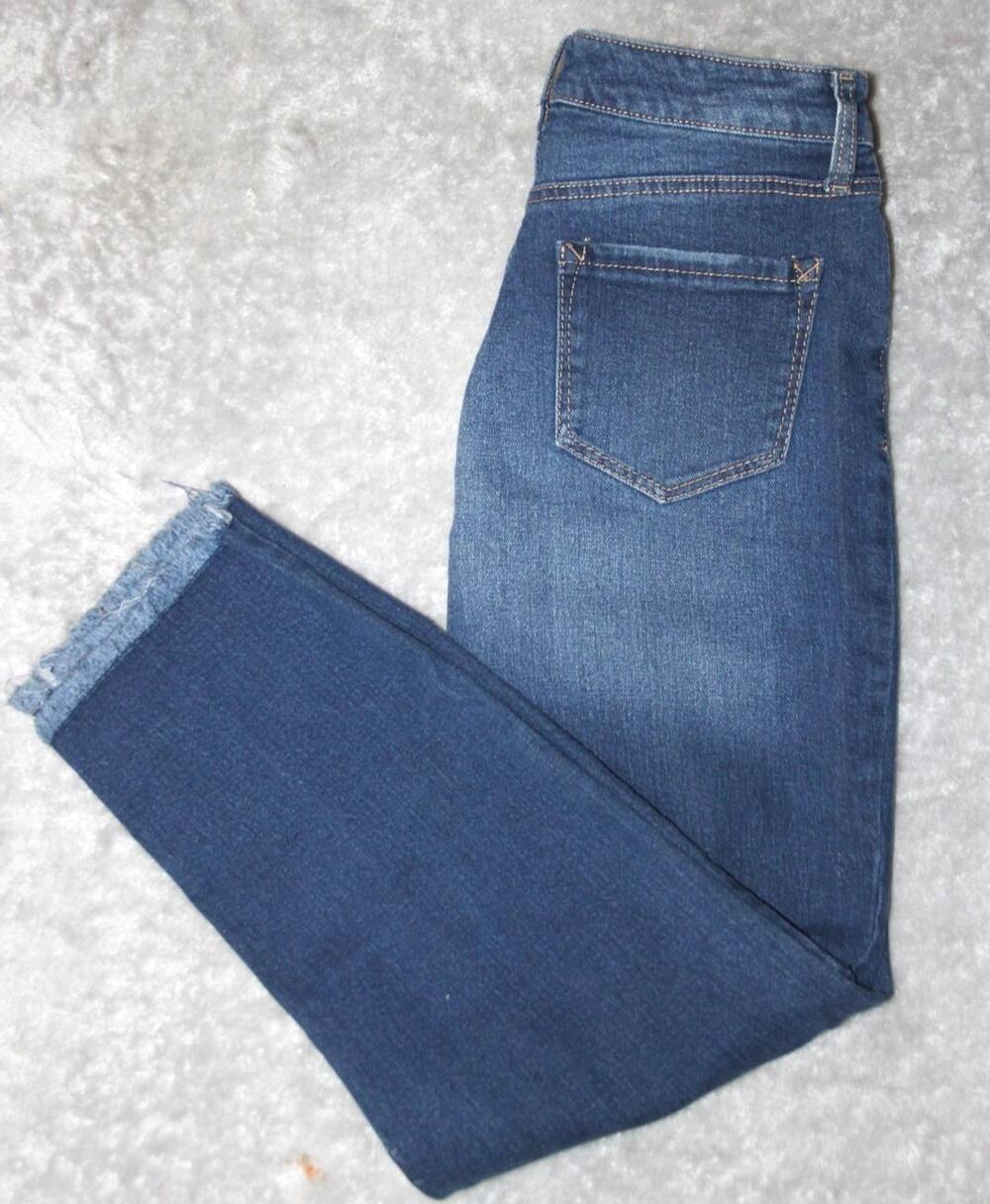 Scoop Cropped Jeans Womens 4 Blue Crop Straight Distressed Frayed Hem Ankle